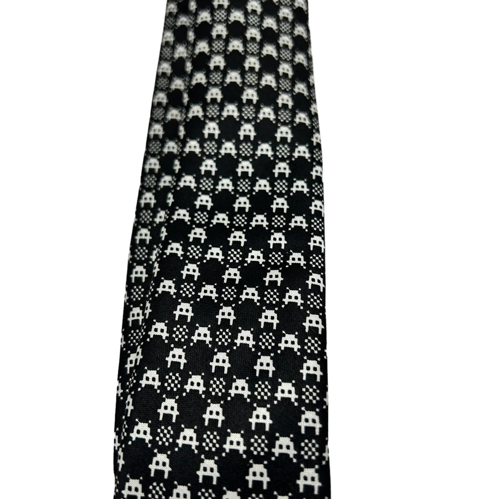 BLACK TIE GEEK BLACK WHITE SPACE INVADER ALIEN DESIGN MEN’S TIE